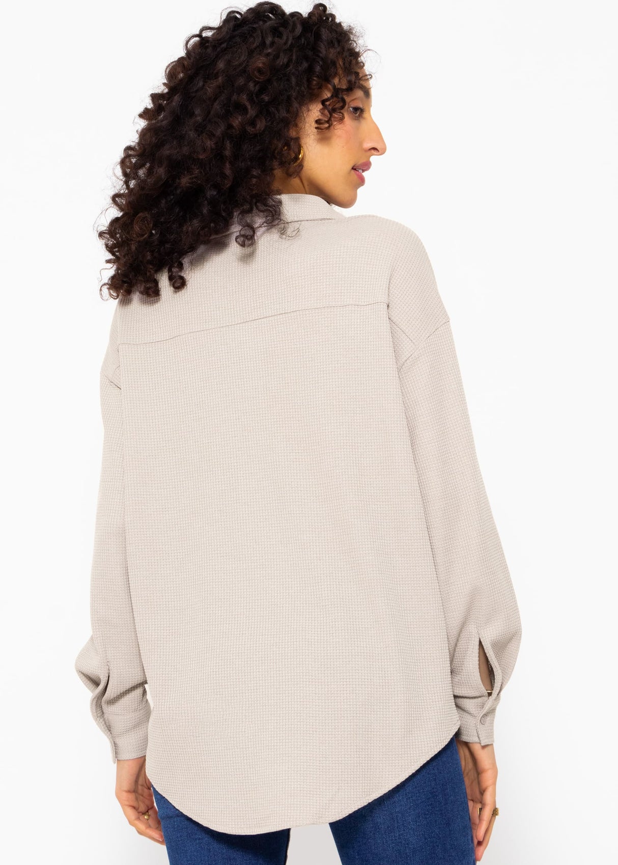 Oversize Waffelpiqué Bluse - taupe