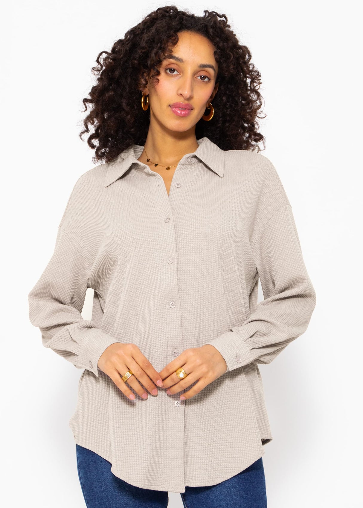 Oversize Waffelpiqué Bluse - taupe