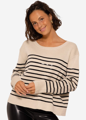 Sweater with sequin stripes - beige