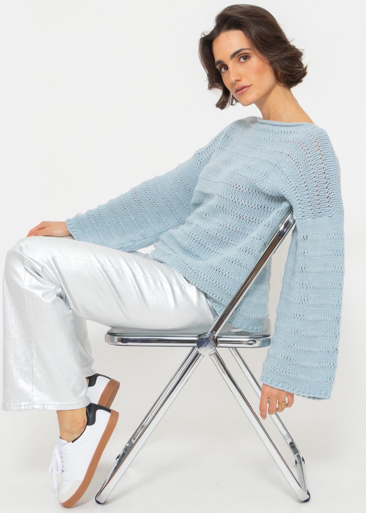 Pullover mit weiten Ärmeln - hellblau