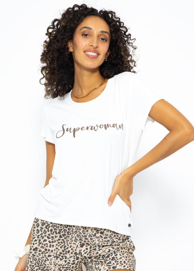 Pyjama Shirt mit Print - offwhite