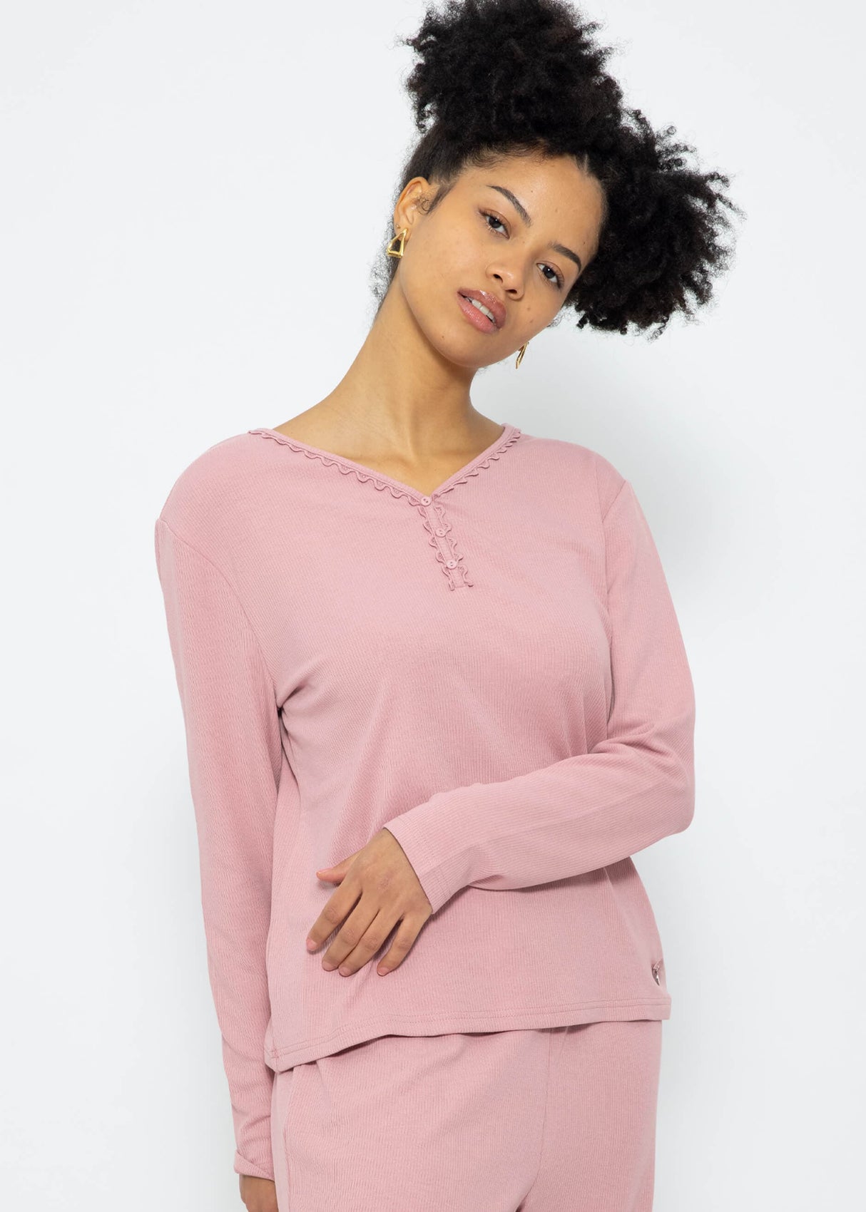 Pyjamashirt Langarm - rosa
