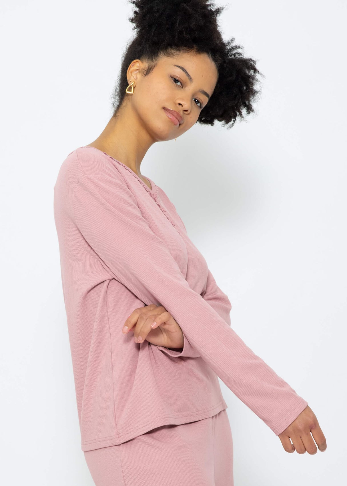 Pyjamashirt Langarm - rosa