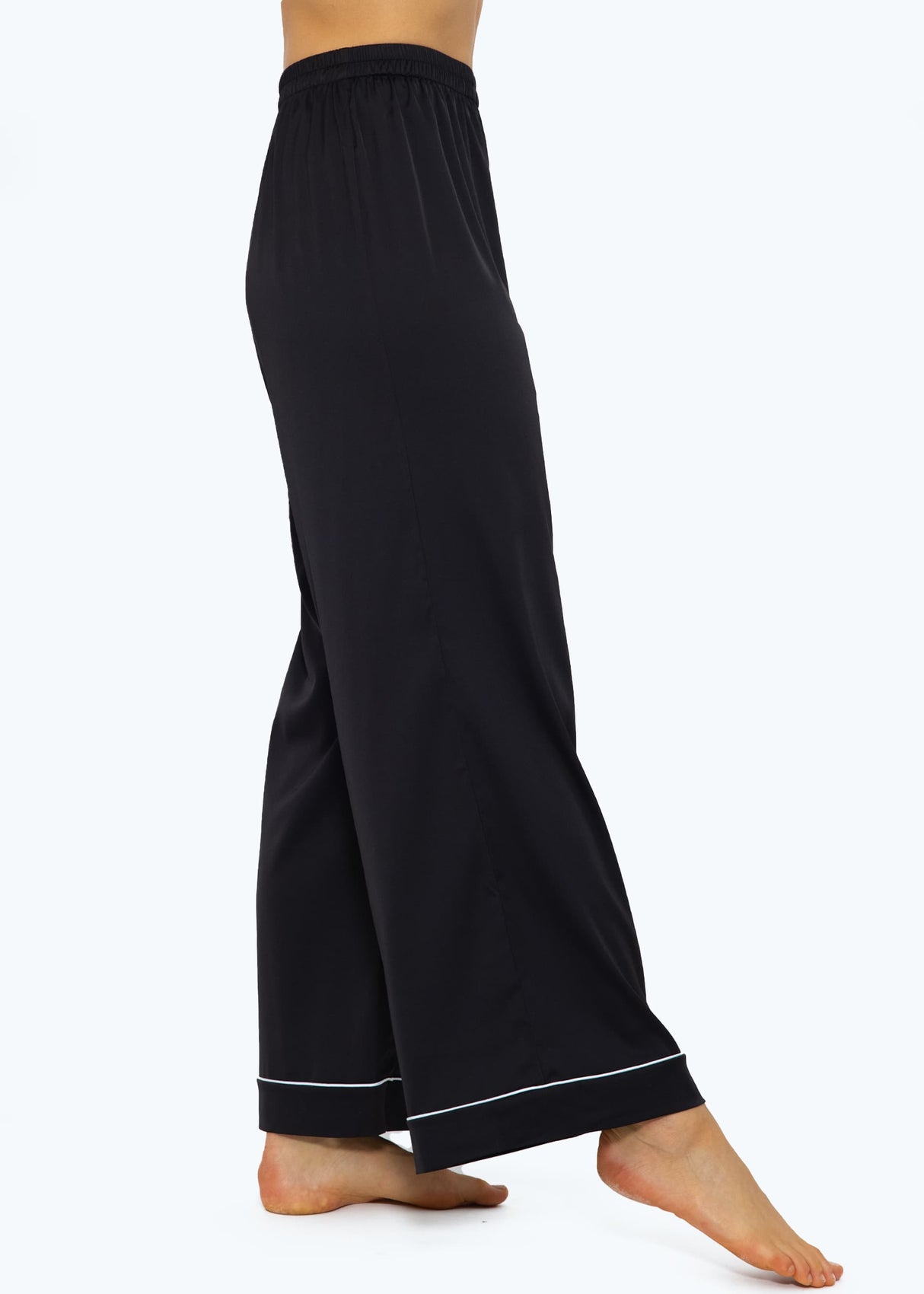 Satin pants with piping - black