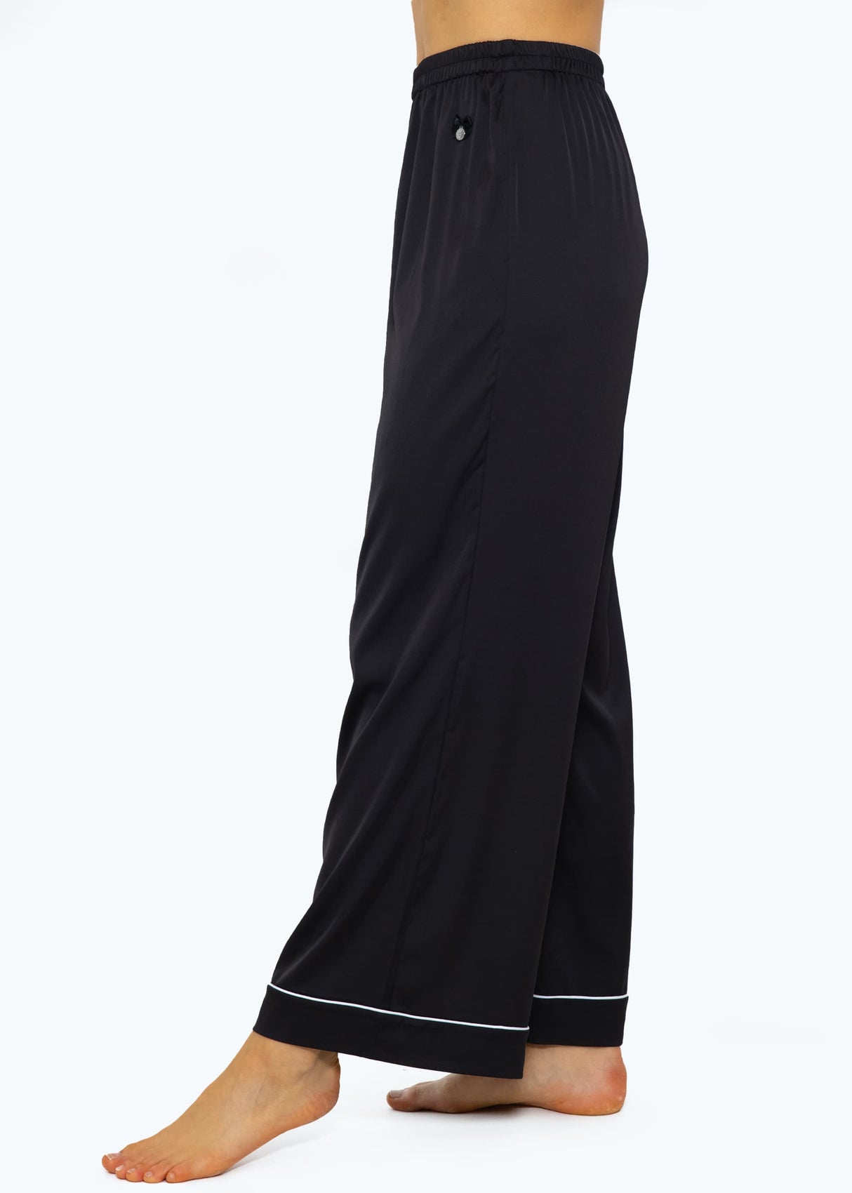 Satin pants with piping - black