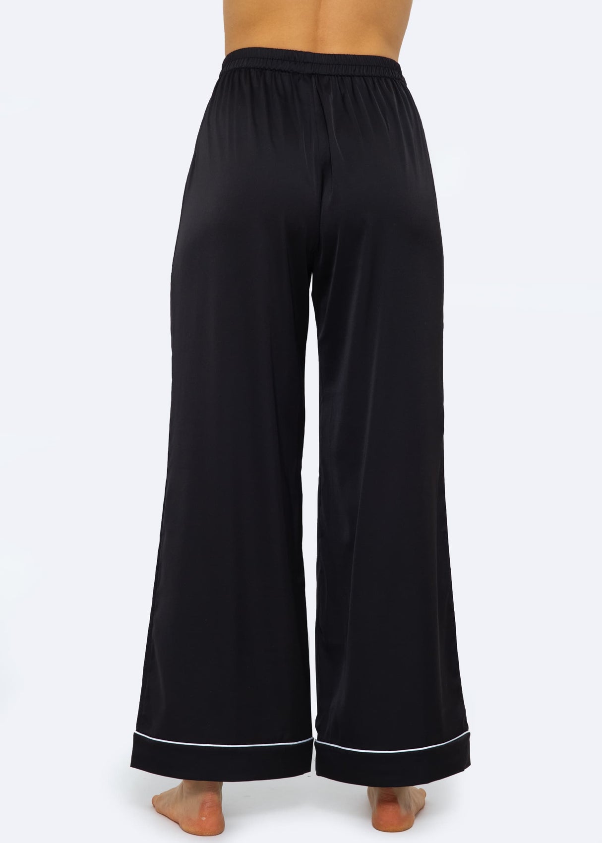 Satin pants with piping - black