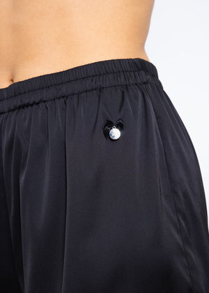 Satin pants with piping - black