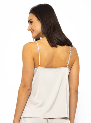 Satin Pyjama Top mit Spitze - champagner