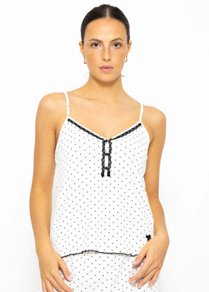 Sleep top with lace - white