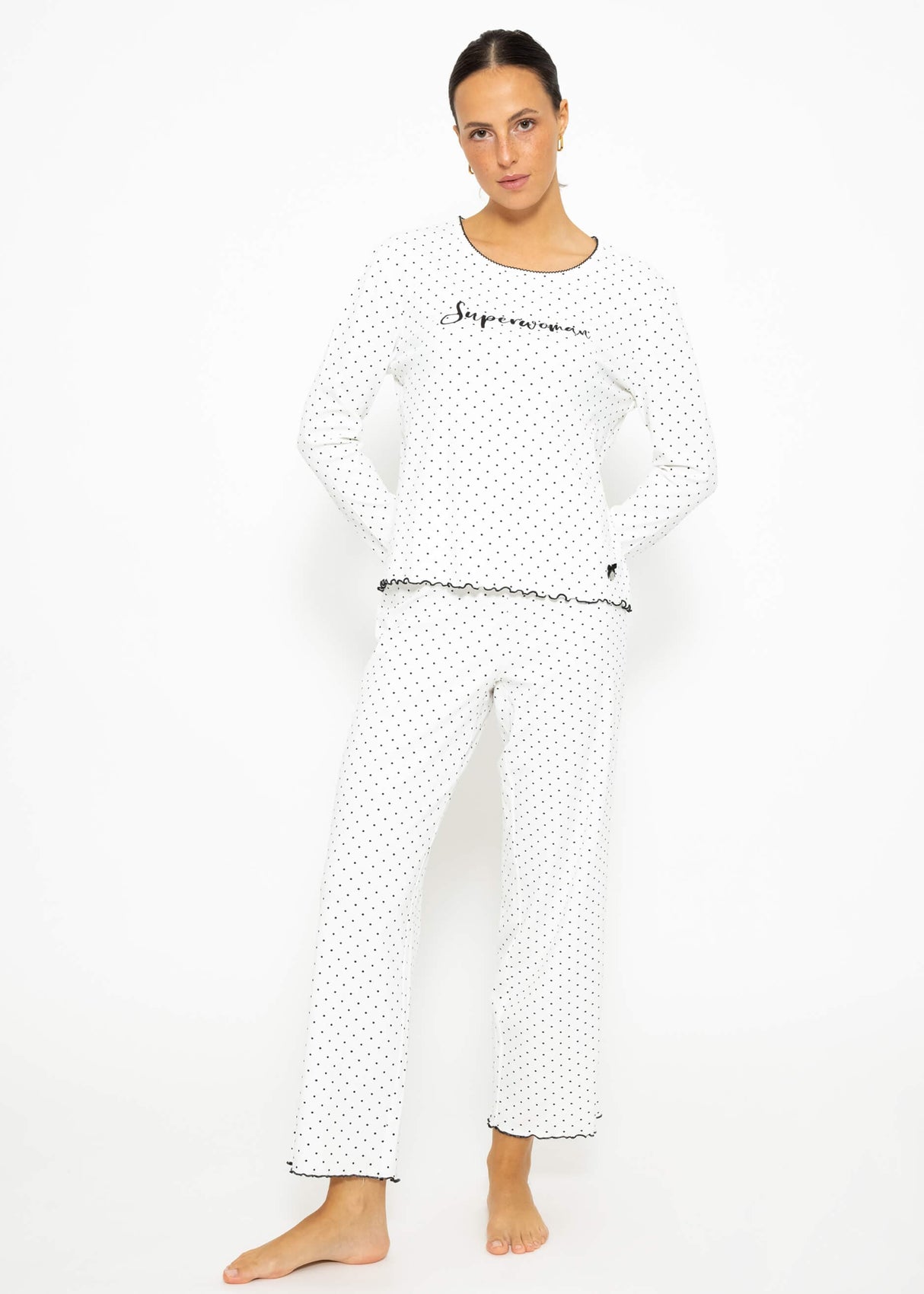 Sleep pants with dots - white
