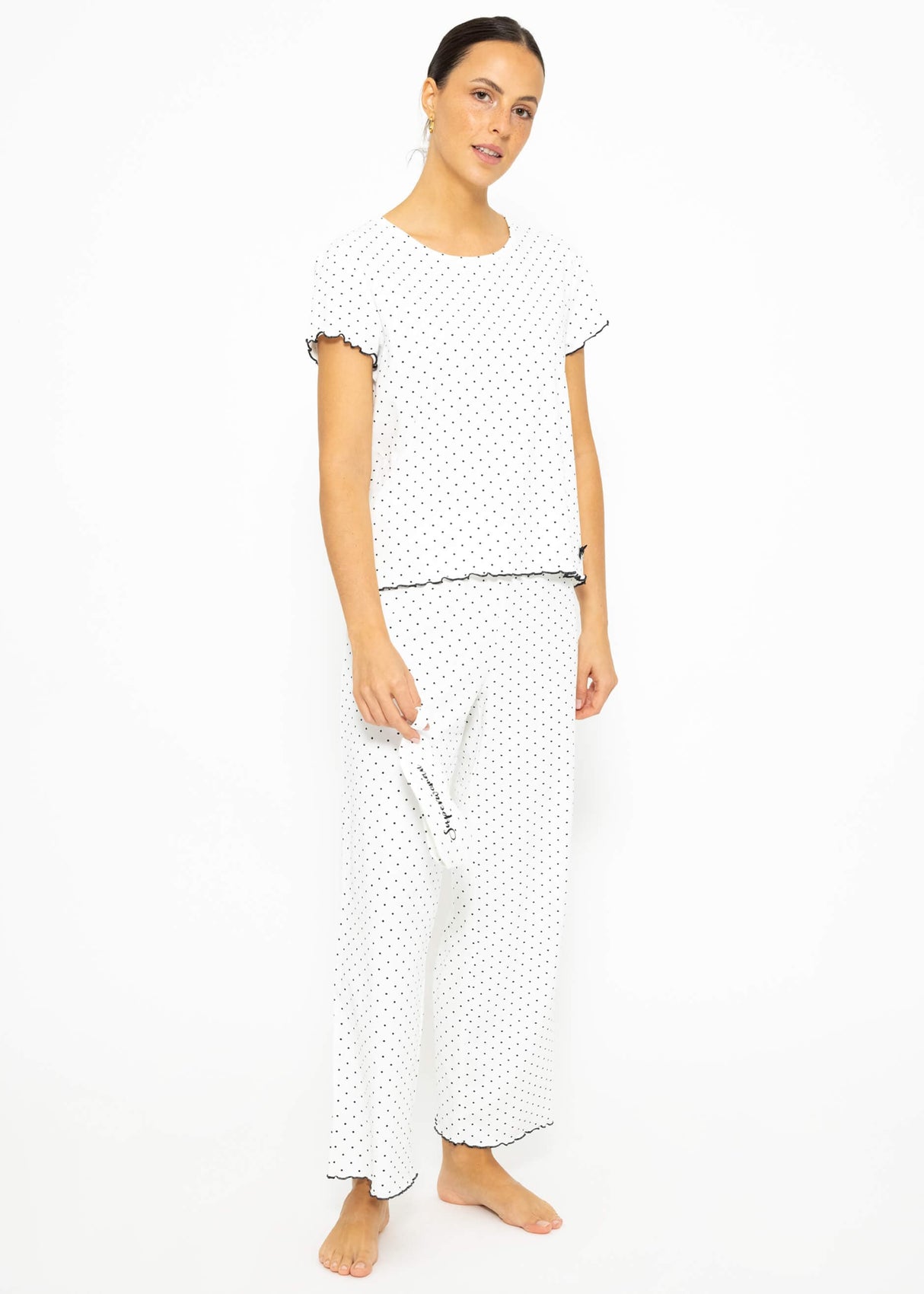 Sleep pants with dots - white