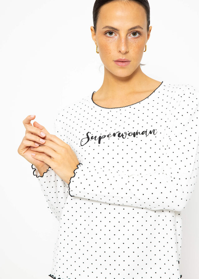 Schlafshirt mit Pünktchen - weiß