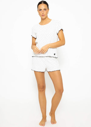 Sleep shorts with polka dots - white