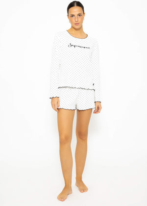 Sleep shorts with polka dots - white