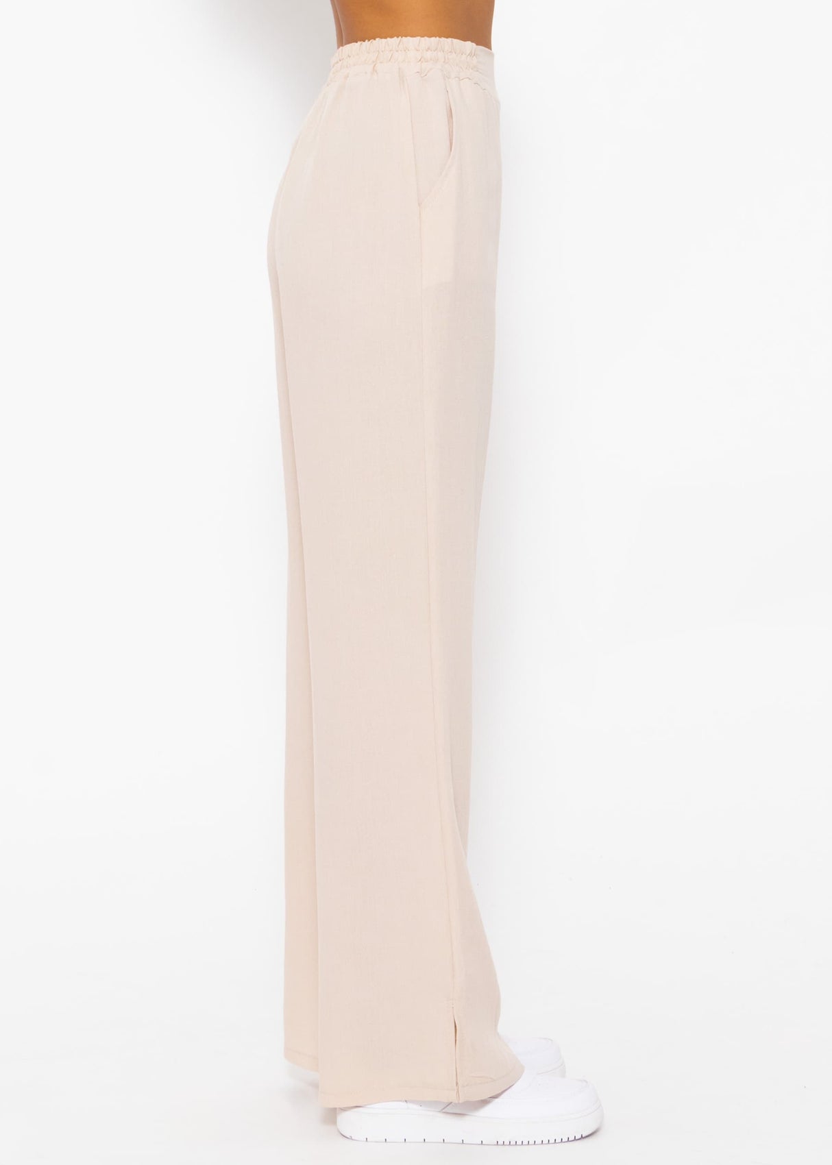 Pull-on trousers in viscose, beige