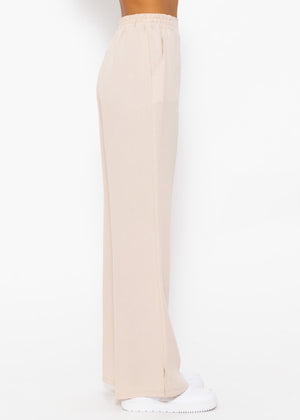 Pull-on trousers in viscose, beige
