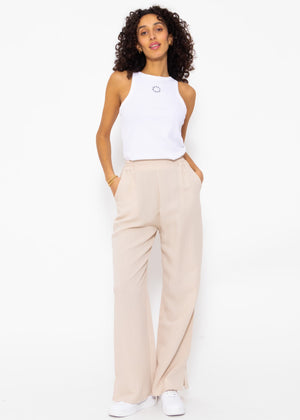 Pull-on trousers in viscose, beige