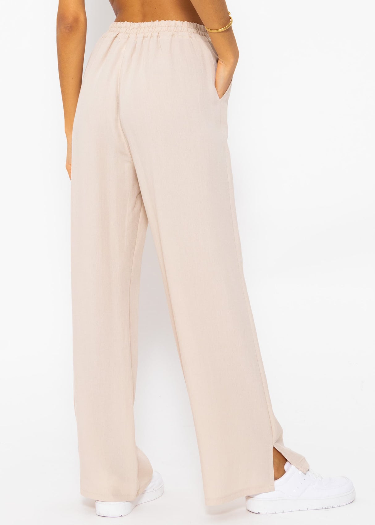 Pull-on trousers in viscose, beige