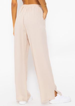 Pull-on trousers in viscose, beige