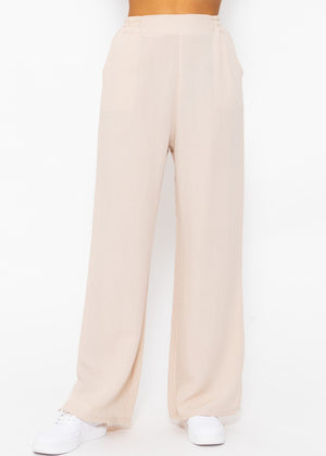 Pull-on trousers in viscose, beige