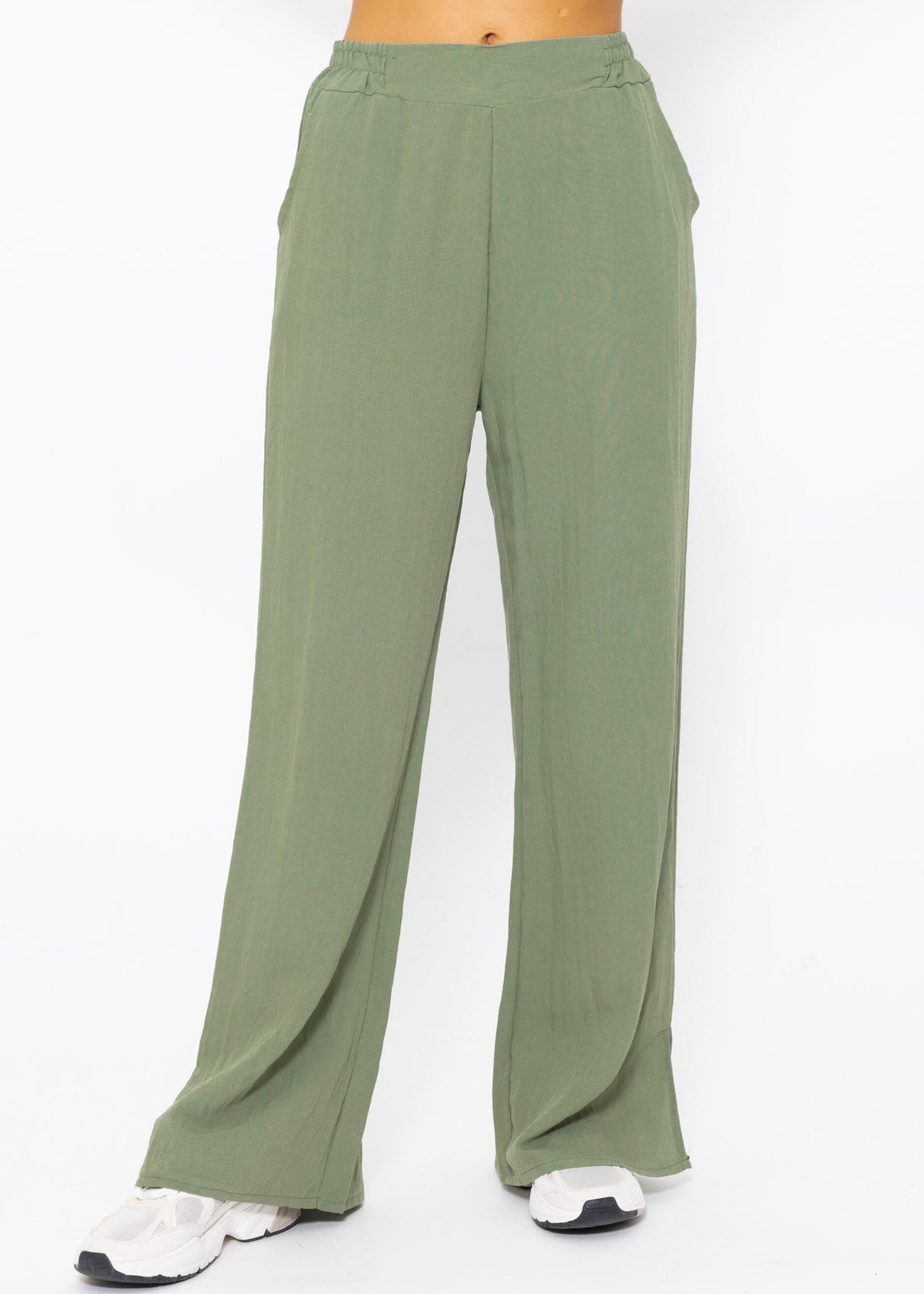 Pull-on trousers in viscose, khaki