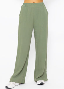 Pull-on trousers in viscose, khaki