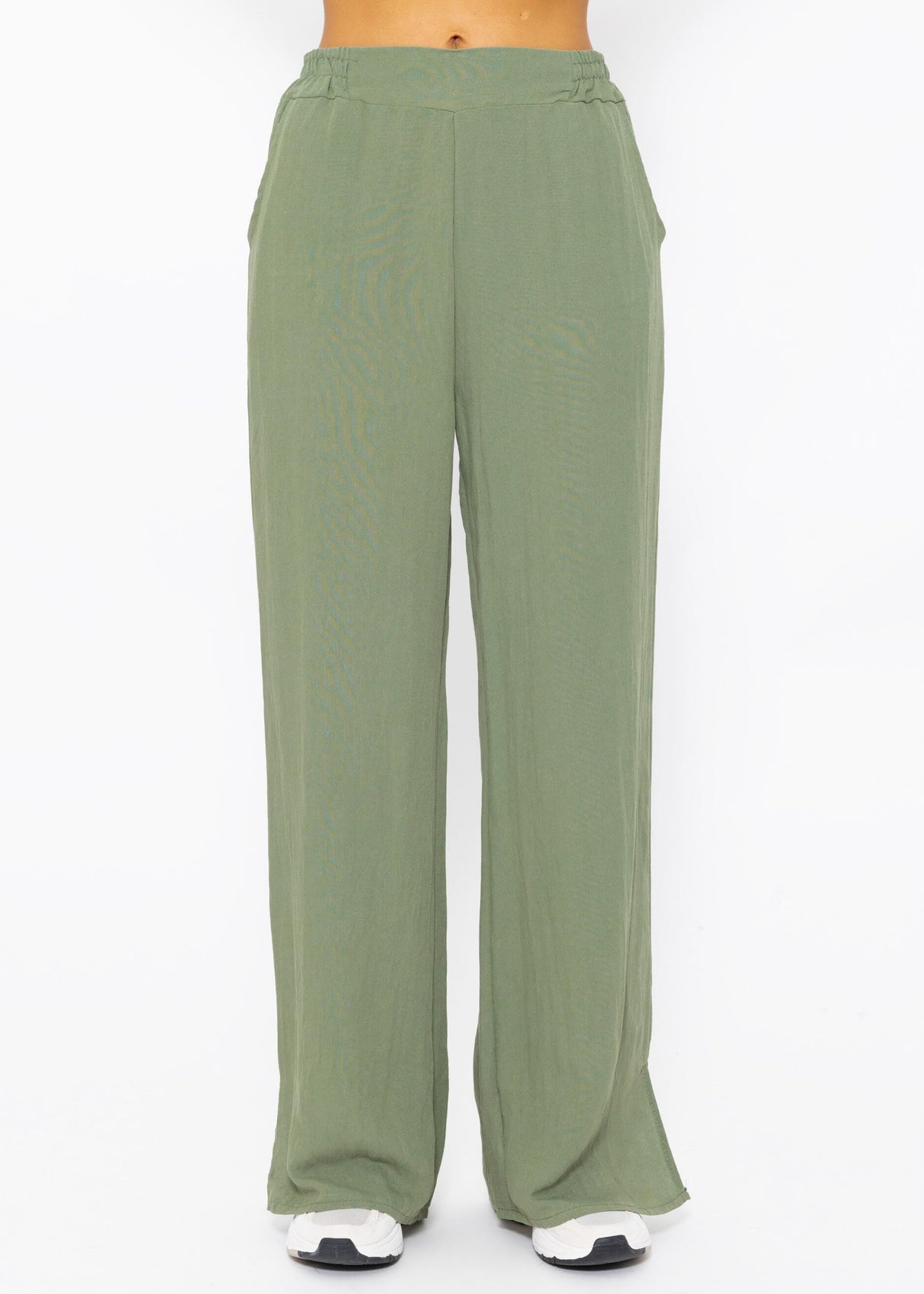 Pull-on trousers in viscose, khaki