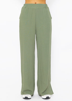 Pull-on trousers in viscose, khaki
