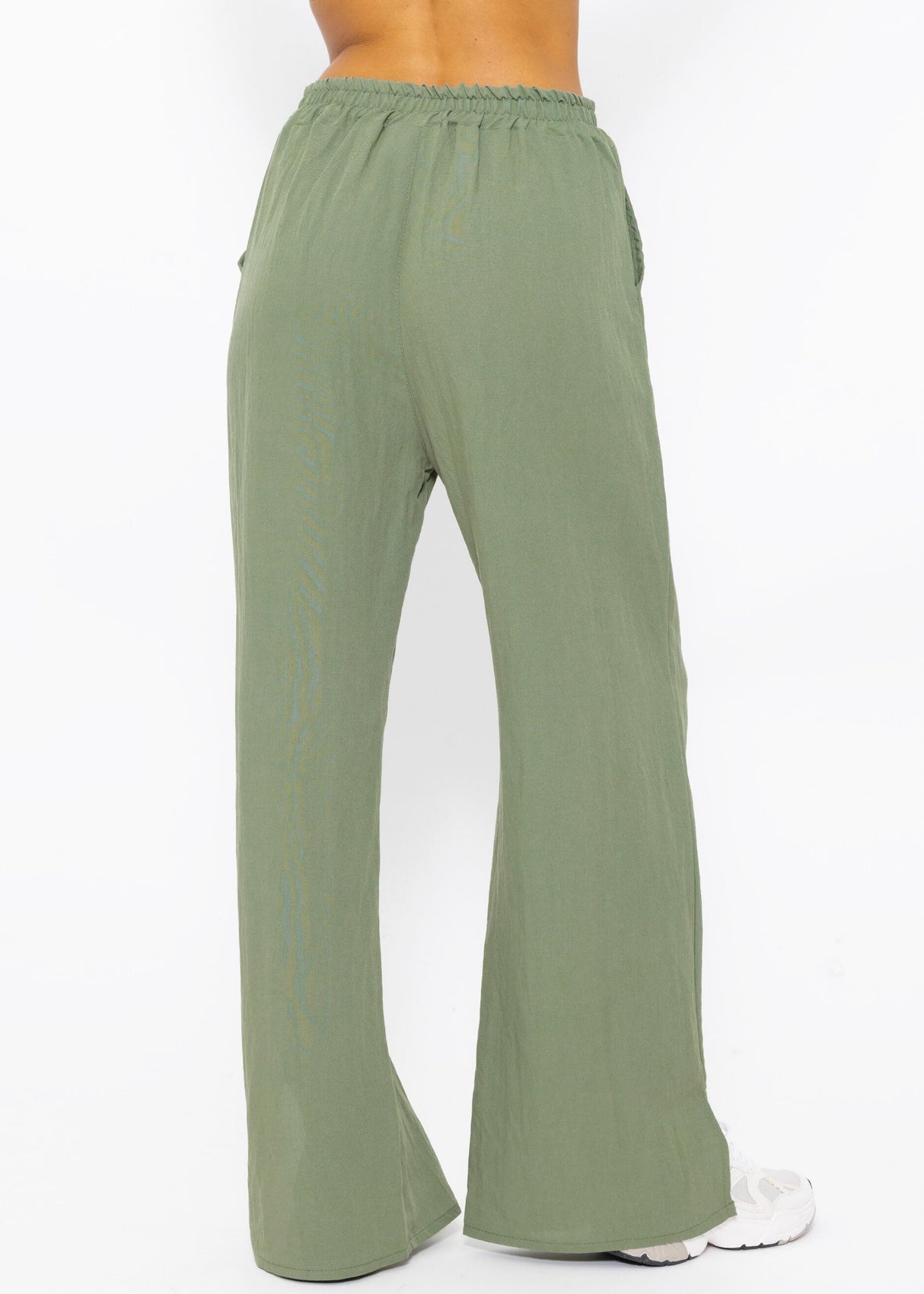Pull-on trousers in viscose, khaki