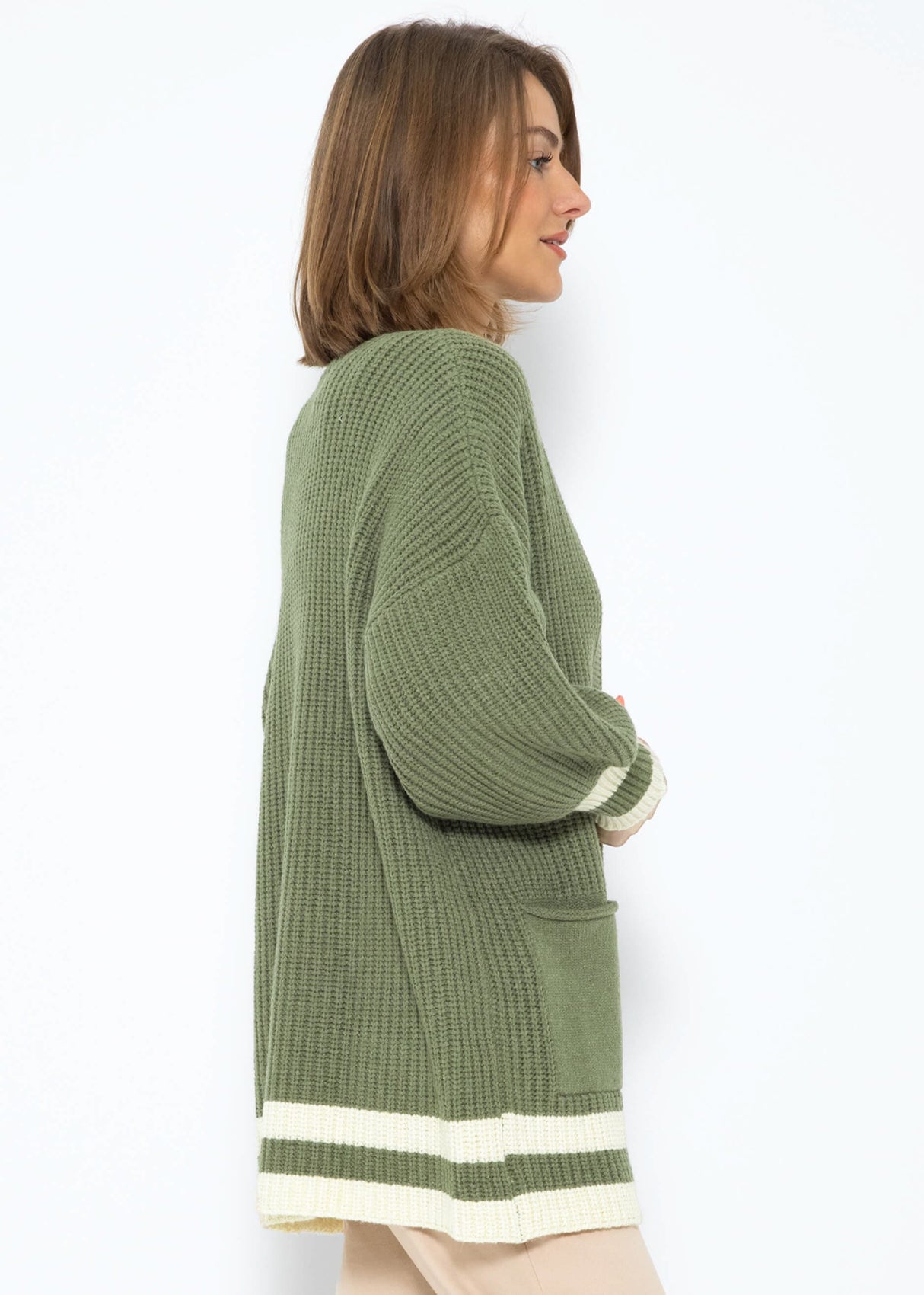 Soft Strick Cardigan mit Taschen - khaki-beige