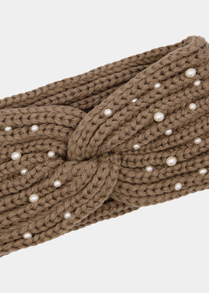 Strick Stirnband mit Perlen - taupe