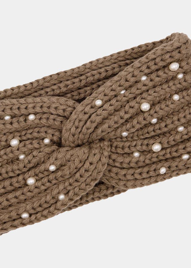 Strick Stirnband mit Perlen - taupe