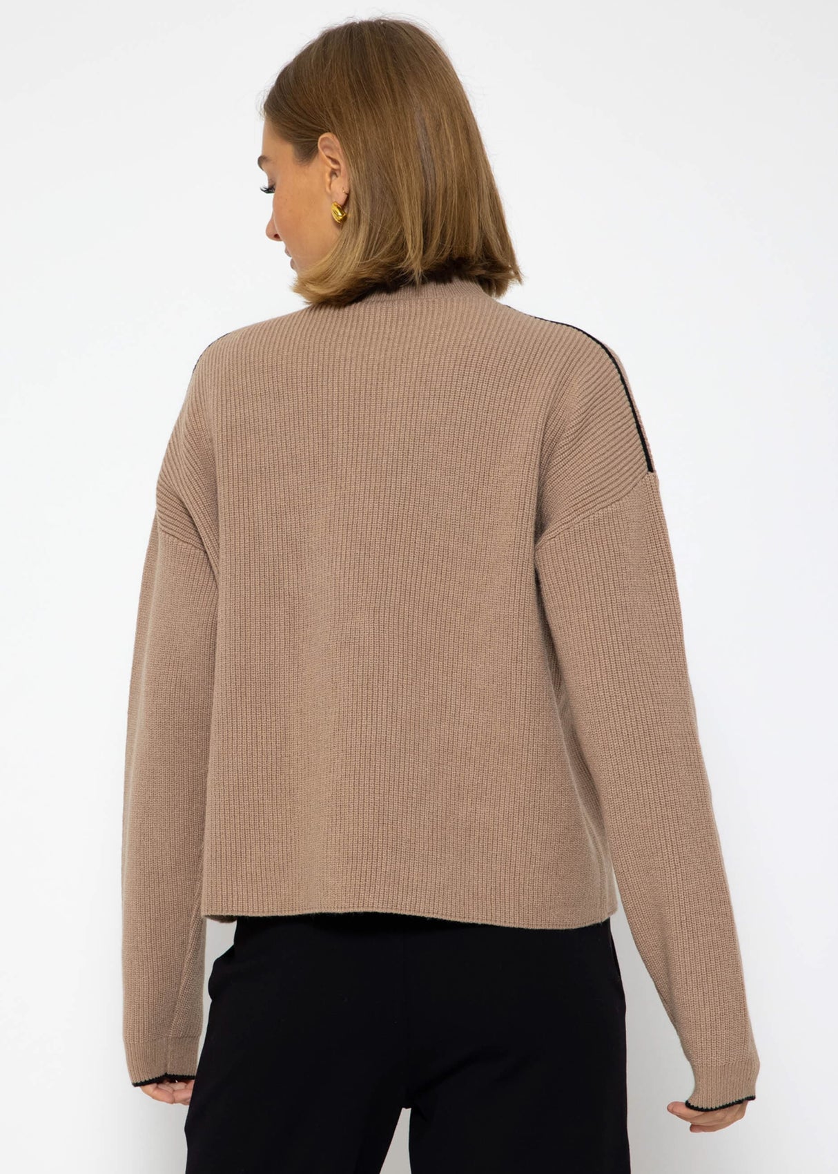 Strickpullover mit farbigen Akzenten - taupe-schwarz