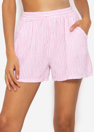Gestreifte Musselin Shorts, pink/weiß
