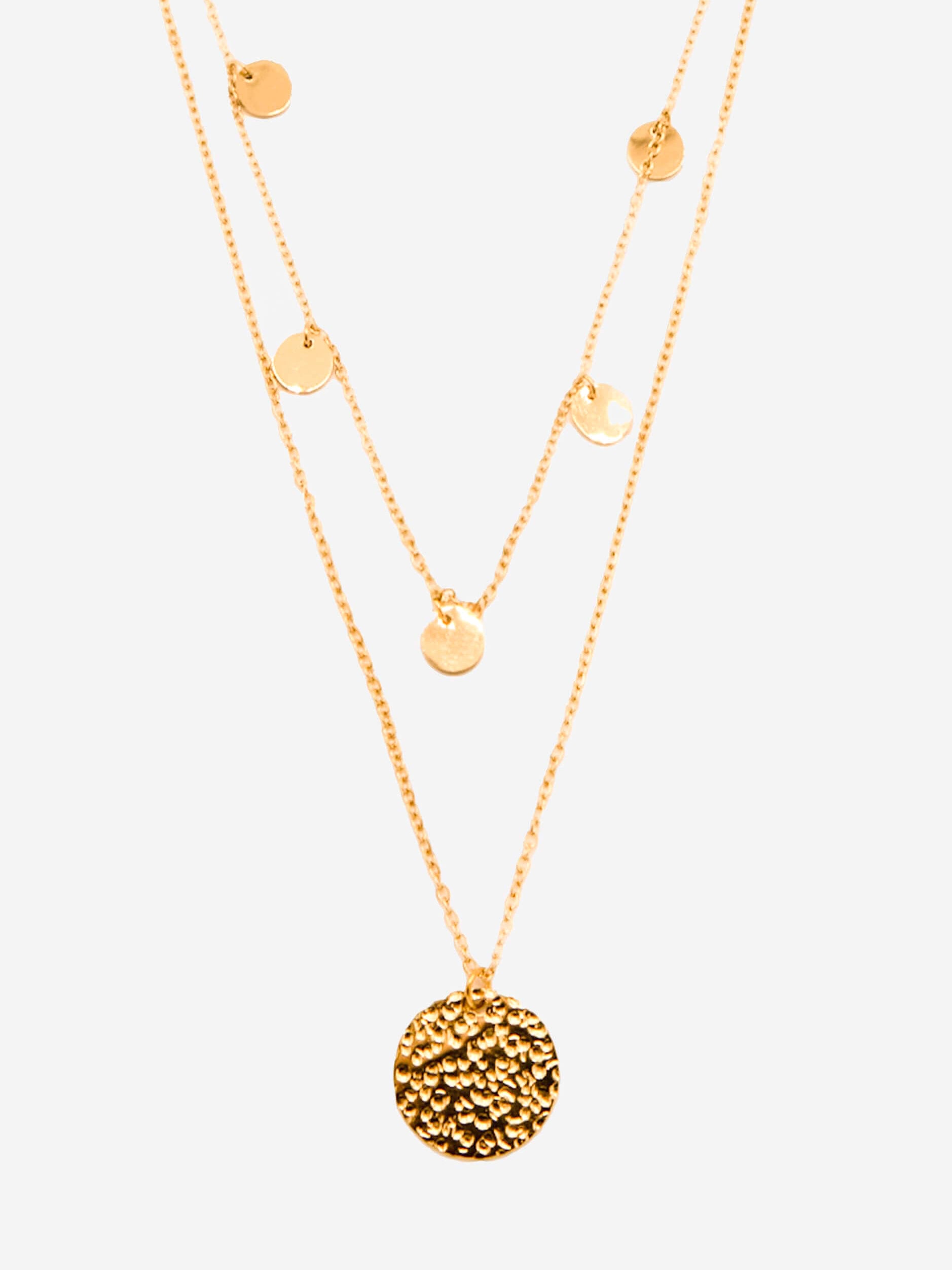 Layered necklace with pendant and delicate discs - gold