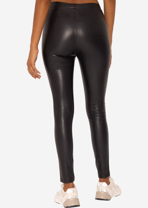Kunstleder Leggings mit Absteppung, schwarz