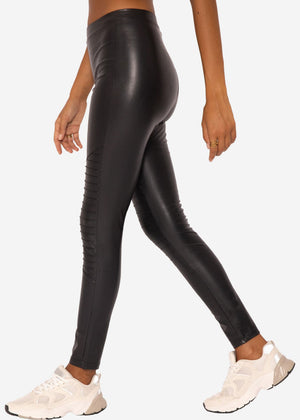 Kunstleder Leggings mit Absteppung, schwarz