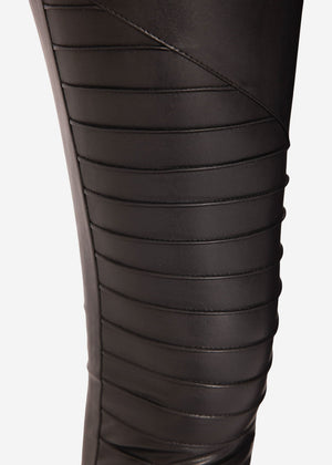 Kunstleder Leggings mit Absteppung, schwarz
