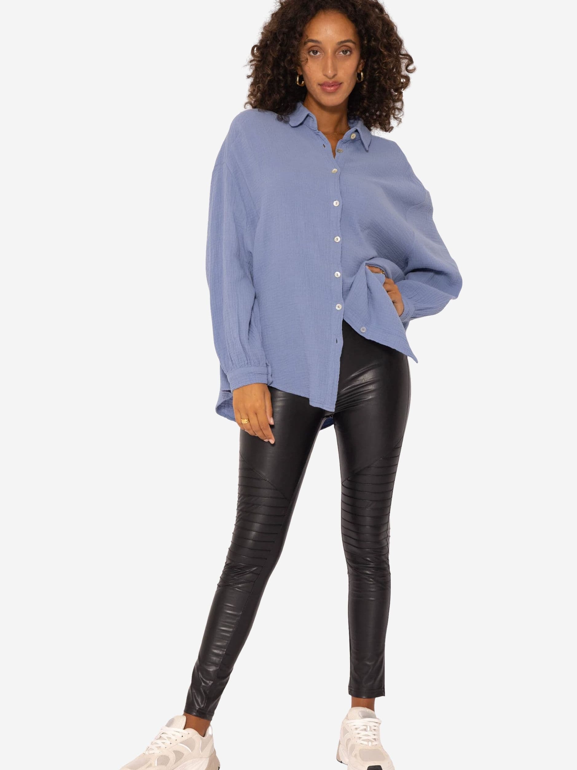 Kunstleder Leggings mit Absteppung - schwarz