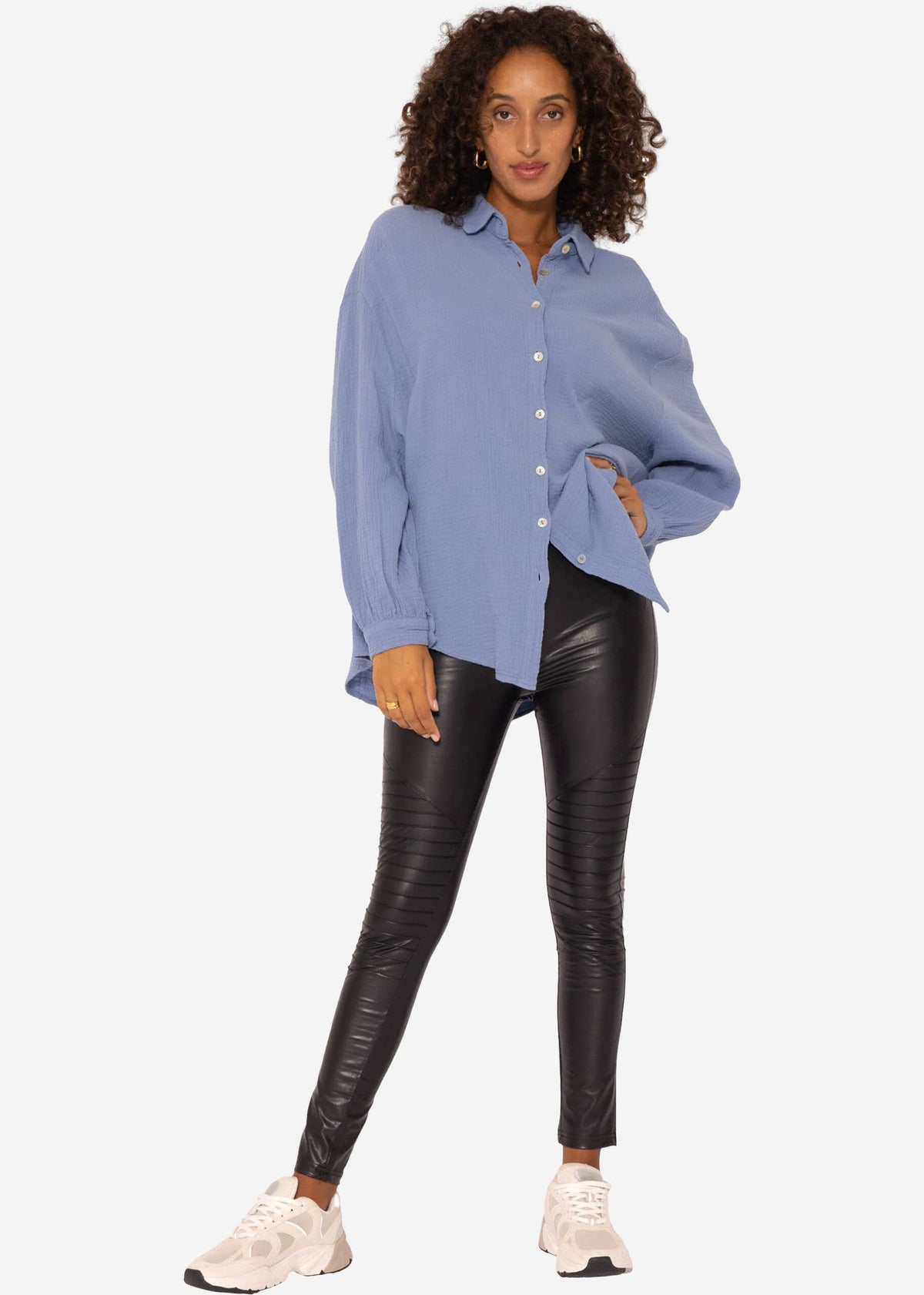 Kunstleder Leggings mit Absteppung, schwarz