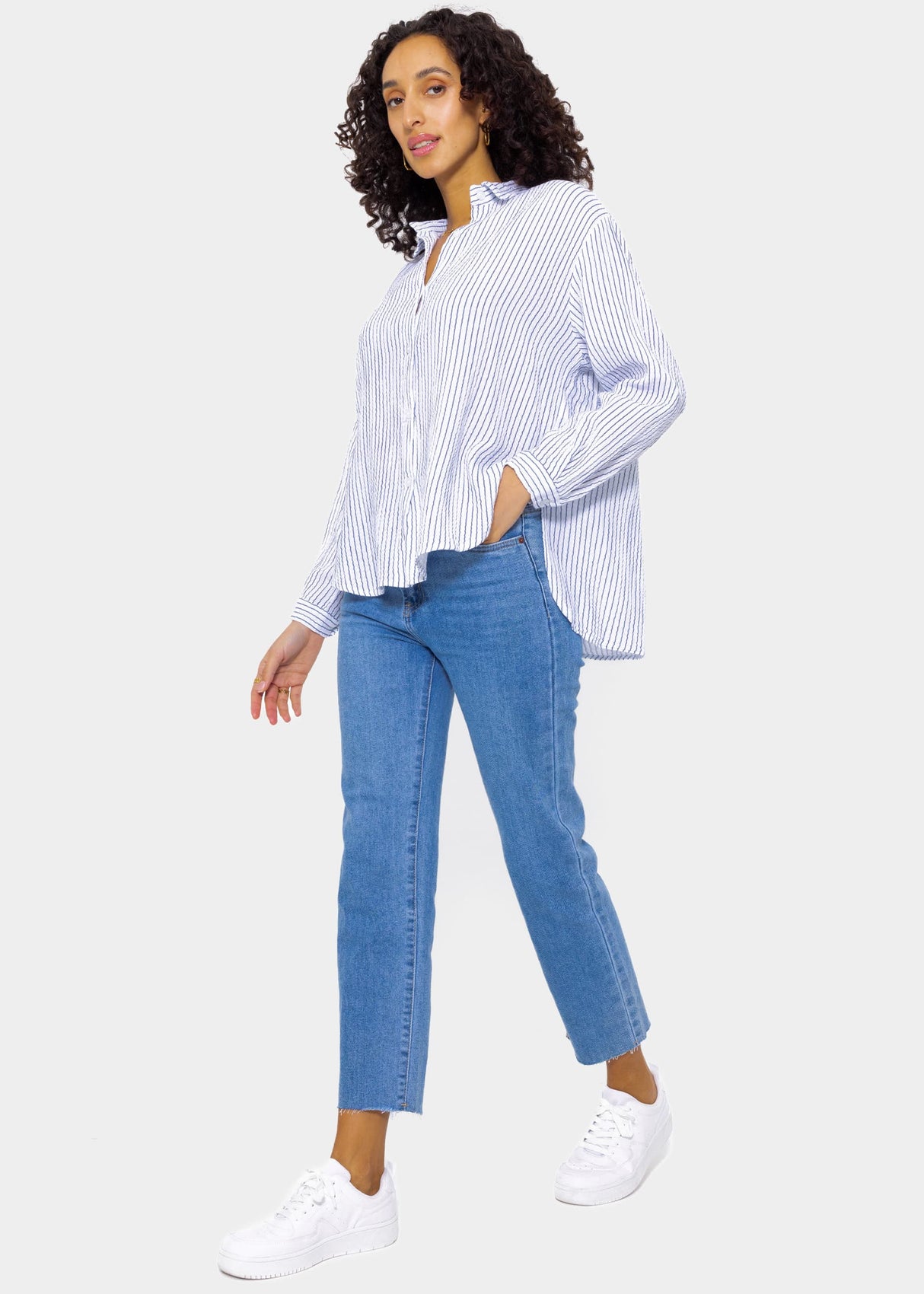 Gestreifte Musselin Bluse - offwhite-blau
