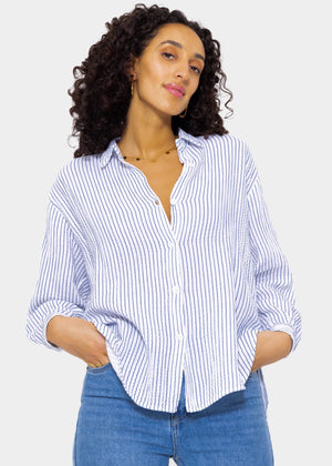 Gestreifte Musselin Bluse - offwhite-blau