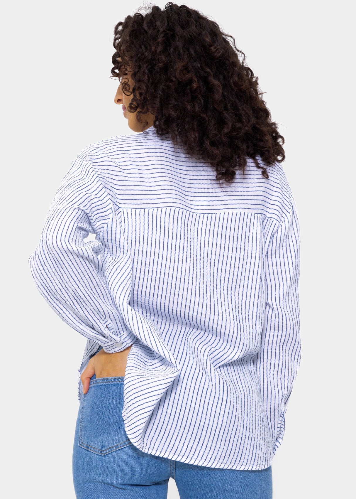 Gestreifte Musselin Bluse - offwhite-blau