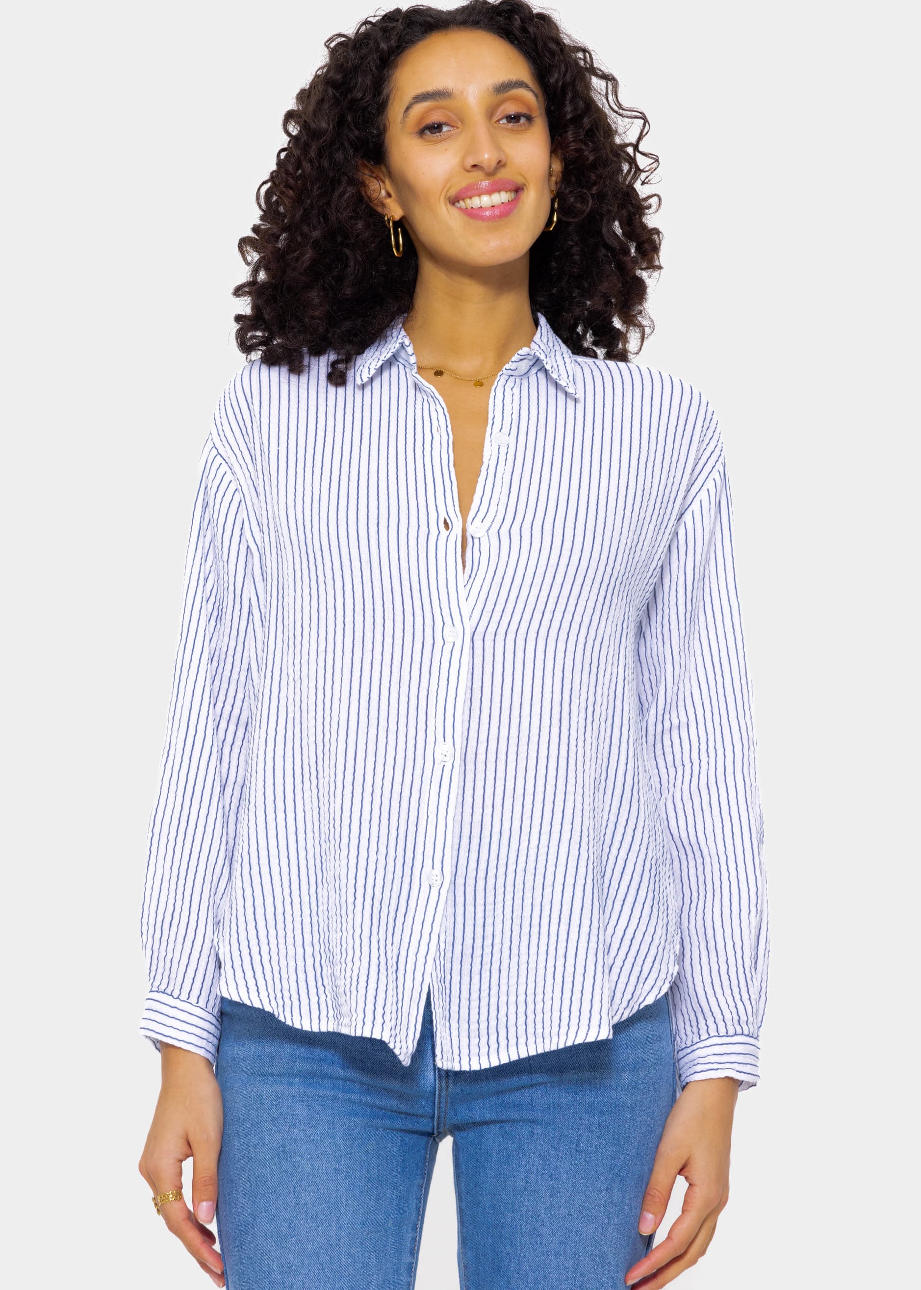 Gestreifte Musselin Bluse - offwhite-blau