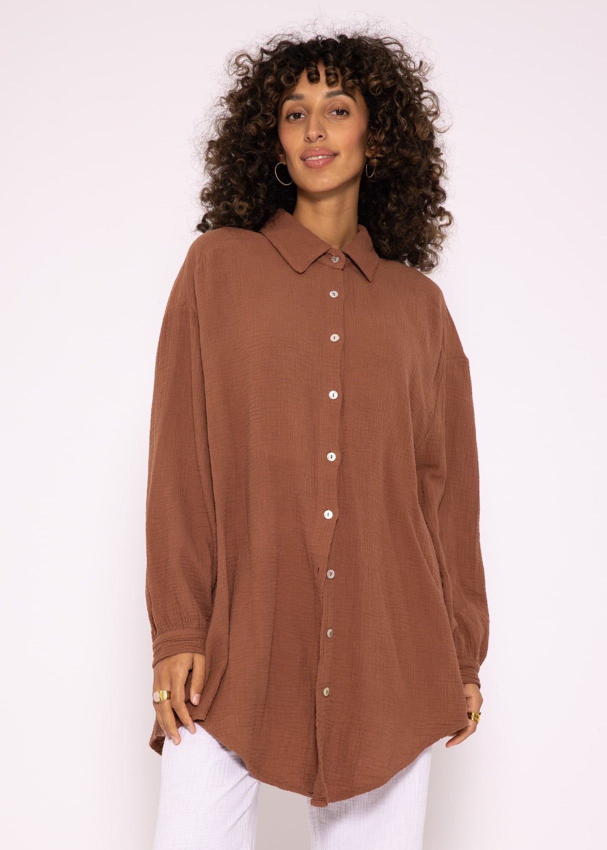 Musselin Bluse oversize, cafelatte