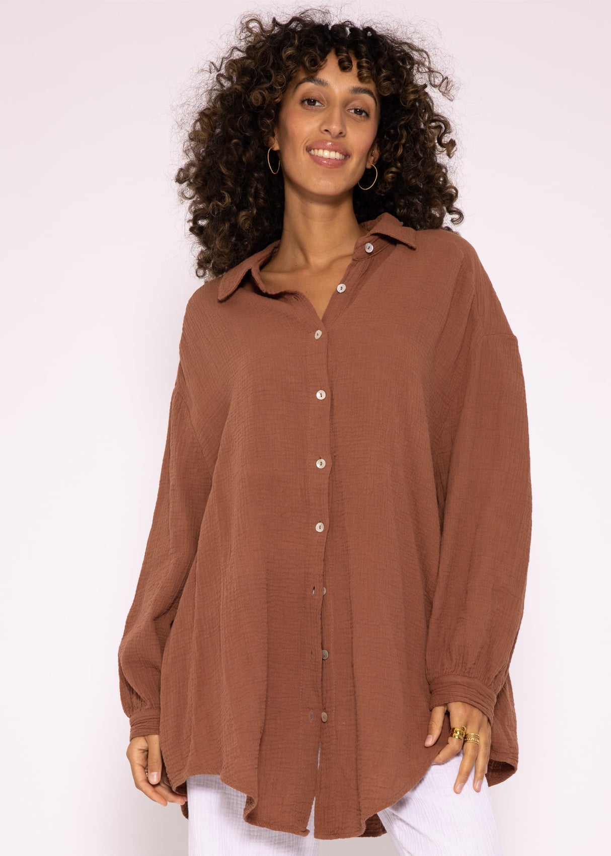 Musselin Bluse oversize, cafelatte