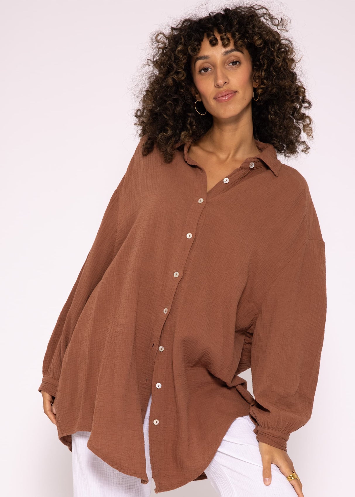 Musselin Bluse oversize, cafelatte