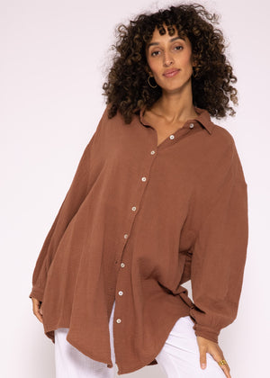 Musselin Bluse oversize, cafelatte