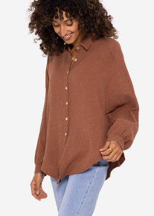 Muslin blouse oversize, short, cafelatte