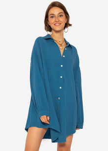 Musselin Bluse oversize, petrolblau